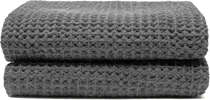 Italic Sedona Waffle Bath Towels, 410 GSM 100% Cotton, Set of 2, Soft, Quick-Drying & Lightweight Waffle Weave Towels (Charcoal)