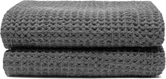 Italic Sedona Waffle Bath Towels, 410 GSM 100% Cotton, Set of 2, Soft, Quick-Drying & Lightweight Waffle Weave Towels (Charcoal)