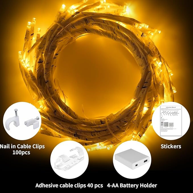 Enchanted Willow Vine Lights, 7.55FT 144LED 2 PCS White Tree Branch Lights for Wall, Remote Timer,8 Light Model,Bedroom Wall Doors Wedding, Christmas, USB Battery Box