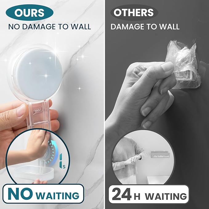 TAILI Soap Dish Bar Holder Suction Cup,Soap Saver with Powerful Vacuum Suction,Sponge Holder for Shower,Bathroom,Tub and Kitchen Sink, Universal Shower Accessories,Drill-Free,Removable,Clear