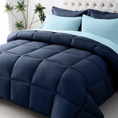 JOLLYVOGUE Queen Comforter Set, Ultra-Soft Bed in a Bag Queen Size 7 Pieces, Oeko-TEX Certified Bedding Set with Down Alternative Comforter, Sheets, Pillowcases & Shams, Navy & Light Blue