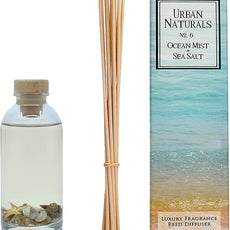 Urban Naturals Ocean Mist & Sea Salt Reed Diffuser Set | Made with Essential Oils & Real Seashells | Decorative Air Freshener Room Diffuser