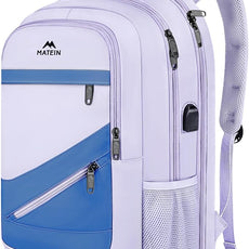 MATEIN Womens College Backpack, Stylish Casual Bag with Trolley Sleeve Fits 17 Inch Laptop, Water Resistant Work Commute Daypack with USB Charging Port, Graduation Gifts, Purple Blue