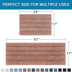 H.VERSAILTEX 2 Piece Set Bathroom Rugs Bath Mats Sets Super Absorbent Chenille Striped Bath Mats Non Skid Machine Wash Dry Rugs for Bathroom Floor (Muted Clay, 47 x 17 Plus 17 x 24 - Inches)