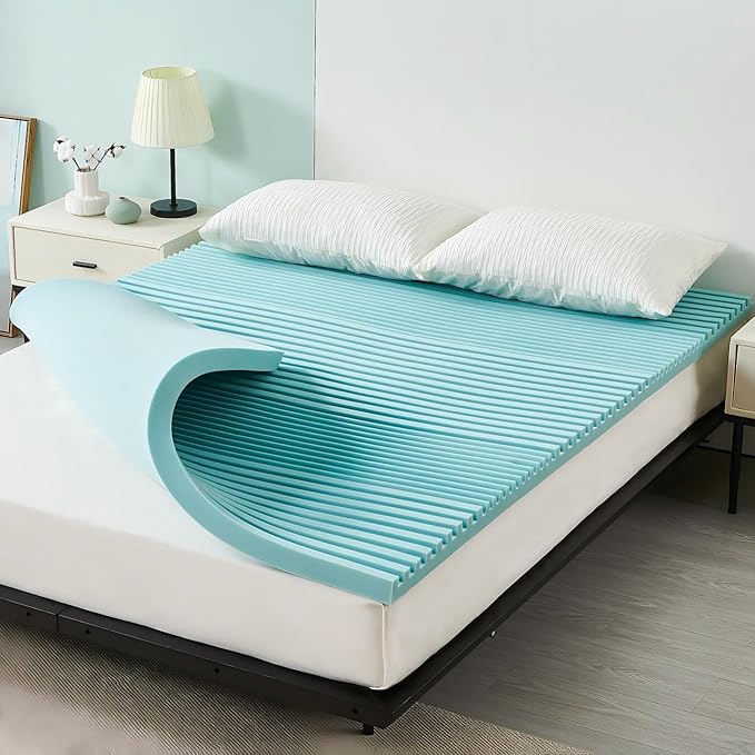 2 Inch Cooling Gel Memory Foam Mattress Topper Full Size, 5-Zone Back Pain Relief Bed Topper, Orthopedic Pressure Relief Mattress Pad, Wave and Cube Ventilated Design, CertiPUR-US Certified
