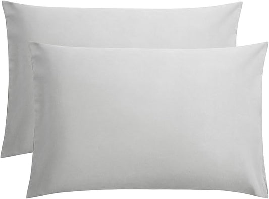 FLXXIE Microfiber Pillow Cases Queen Size Set of 2, Soft Pillowcases with Envelope Closure, Wrinkle Resistant Pillow Covers, 20x30, Light Grey