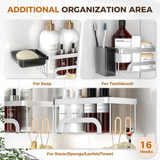 REINHARDT Adjustable Shower Caddy Hanging Split Shower Caddy for Handheld Showerheads, Rustproof Shower Organizer with Hooks for Razor Over the Head Caddy with Soap Holder Bathroom Accessories, Silver