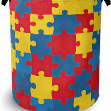 Colorful Puzzle Laundry Basket,Foldable with Handles Tote Bag Oxford Cloth for Bathroom Bedroom Dirty Clothes Storage Bucket 16