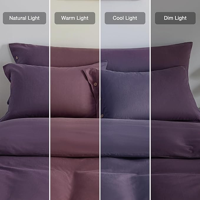 JELLYMONI Pillowcases King Set of 2 Cotton Button Pillow Covers 20×36in Purple Bed Pillow Cases 100% Washed Cotton Soft Breathable (Pillows are not Included)