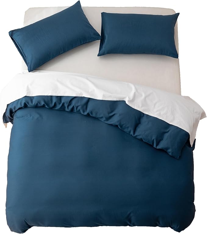 HeimenAogo Egyptian Cotton Duvet Cover Set Full, Ultra Soft and Breathable Comforter Cover with Zipper Closure, High Thread Count Long Staple Cotton Blanket Cover 3pcs Ensign Blue (80"×90")