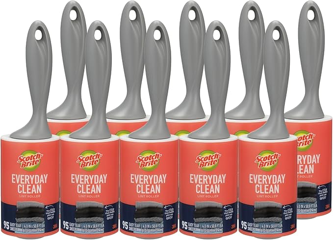Scotch-Brite Everyday Clean Lint Roller, Lint Remover for Pet Hair, Dark Clothes, Furniture, and Dusty Surfaces, Picks Up Fur & Fluff in Your Home, Car, & Office, 10 Pack, 950 Adhesive Sheets Total