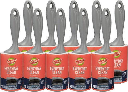 Scotch-Brite Everyday Clean Lint Roller, Lint Remover for Pet Hair, Dark Clothes, Furniture, and Dusty Surfaces, Picks Up Fur & Fluff in Your Home, Car, & Office, 10 Pack, 950 Adhesive Sheets Total