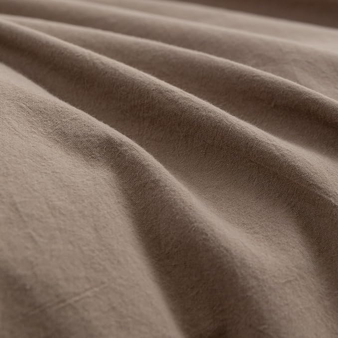BESTOUCH Duvet Cover Set 100% Washed Cotton Linen Feel Super Soft Comfortable Chic Lightweight 3 PCs Home Bedding Set Solid Pine Bark Brown Queen