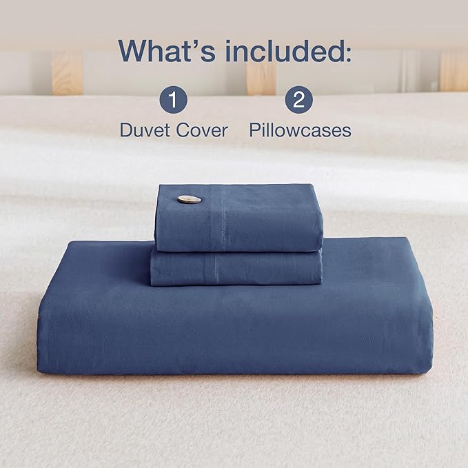 JELLYMONI Cotton Duvet Cover Cal King Size - Blue Comforter Cover with Button 100% Washed Cotton 3PCS Breathable Soft Solid Bedding Set Duvet Cover 104×98in & 2 Pillowcases (NO Comforter)