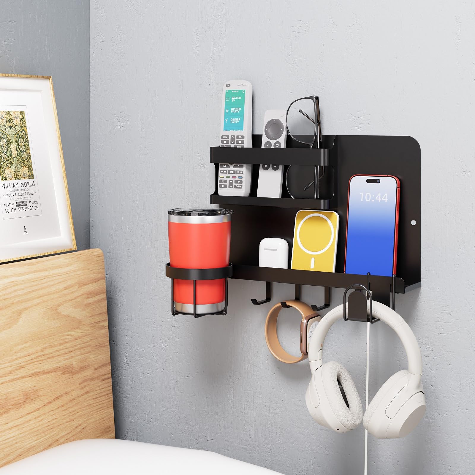 Versatile Bedside Wall Organizer, Floating Bedside Shelves, Wall Mount Essential Accessories for Room Decor, Dorm, Makeup Organizer, Remote Control Holder，Night Stand
