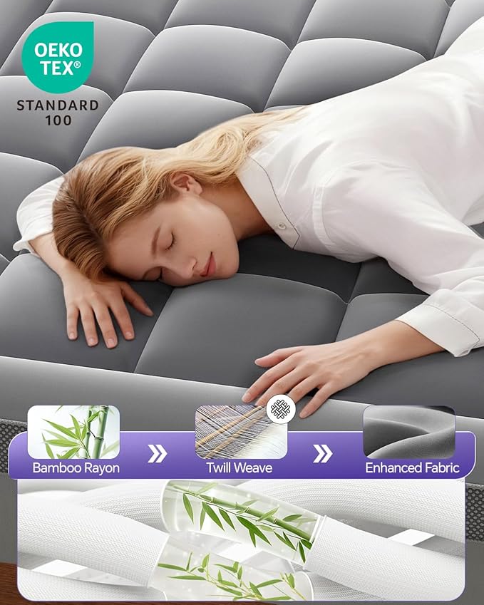 Dual Layer 4 Inch Memory Foam Mattress Topper King - 2 Inch Gel Memory Foam and 2 Inch Pillow Top Mattress Pad, 7-Zone Egg Crate King Size Mattress Topper (Grey)