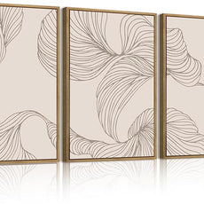 BINCUE Framed Neutral Beige Wall Art Modern Abstract Art Decor Minimalist Artwork for Living Room Bedroom Office 16x24 Inches Set of 3