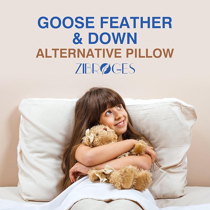 Goose Feather Pillow Queen Size Set of 2 - Soft and Firm Two Sides Optional, Down Hotel Bed Pillows for Sleeping, Fluffy Support Surround Fill Polyester for Back, Stomach, Side Sleepers