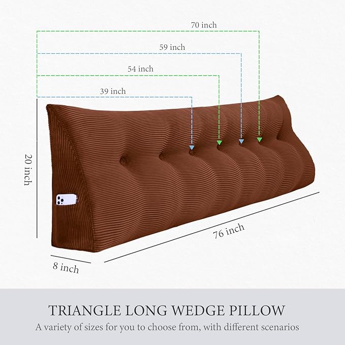 13 lbs Thickened Wedge Pillow Headboard Body Positioner Triangular Reading Pillow Bed Bolster Pillow for Sitting in Bedwith Removable Cover Backrest Coffee California King