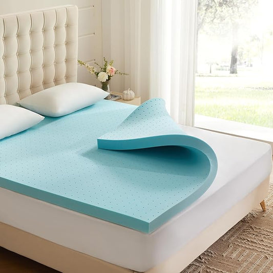3 Inch Memory Foam Mattress Topper Twin, Mattress Pad Gel Infused Foam Bed Topper, Ventilated Soft Blue,Twin Size