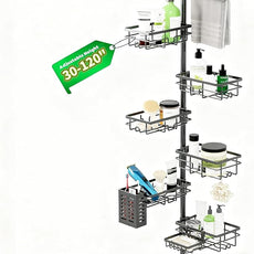 Shower Caddy Corner Organizer Tension Pole Adjustable 30-120 Inches Corner Shelf with Towel Rack, Toothbrush Holder, Soap Dish for Bathroom Organizers and Storage