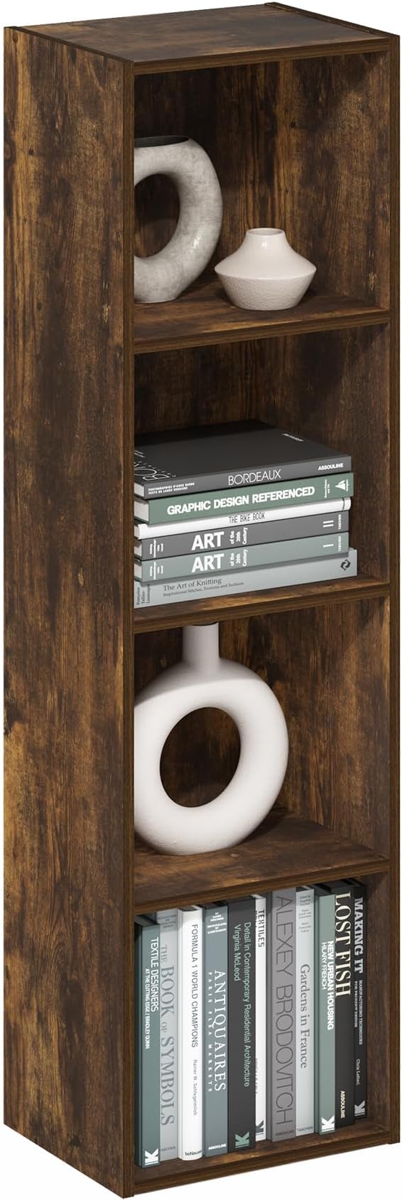 Furinno PASIR Book Shelf, 4-Tier Modern Bookshelf, Open Shelves Bookcase 9 x 12 x 42, for Living Room, Bedroom, Home Office, Amber Pine