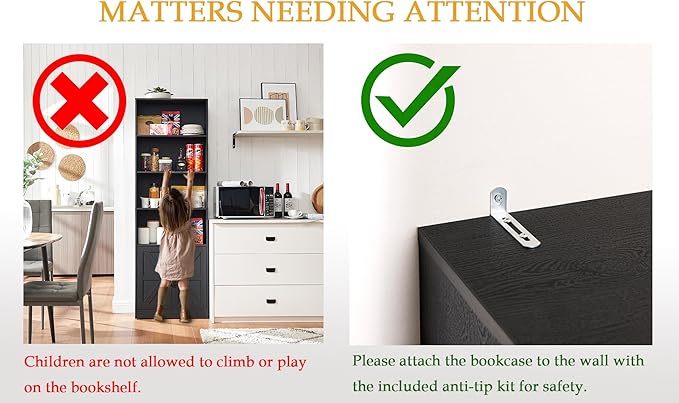 70in Tall Bookshelf 6 Tier Bookcase with Barn Doors and Adjustable Shelf, Black Farmhouse Book Shelves with Storage Cabinet,Wood Floor Standing Display Bookshelve for Bedroom,Living Room,Kitchen