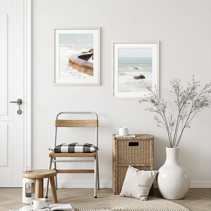 20x24 Picture Frame with Mat for 16x20 Set of 3, Rustic White Wood Grain 20x24 Frame for Wall Mounting (3 Pack, White)