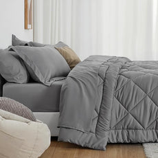 Love's cabin Full Comforter Set Grey, 7 Pieces Full Bed in a Bag, All Season Bedding Sets with 1 Comforter, 1 Flat Sheet, 1 Fitted Sheet, 2 Pillowcase and 2 Pillow Sham