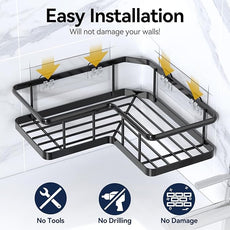 YASONIC Shower Caddy Corner, 3-Pack Adhesive Rustproof Stainless Steel Shower Shelves with Soap Holder, No Drilling Shower Organizer Corner for Dorm, Renters Bathroom, Black