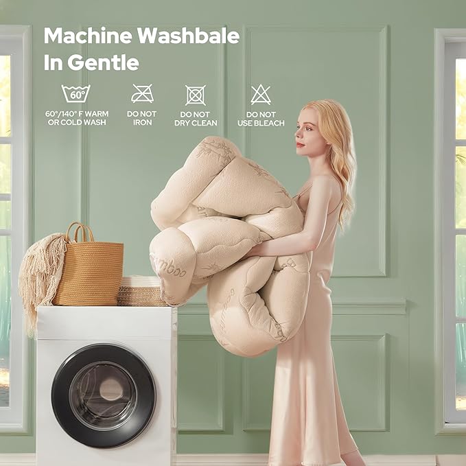 BEDLORE King Mattress Topper Viscose Derived from Bamboo, Thick Pillow Top Mattress Pad with Stretchable Pockets for 6"-18" Mattress, Soft Breathable Mattress Topper for Back Pain Relief(Beige)