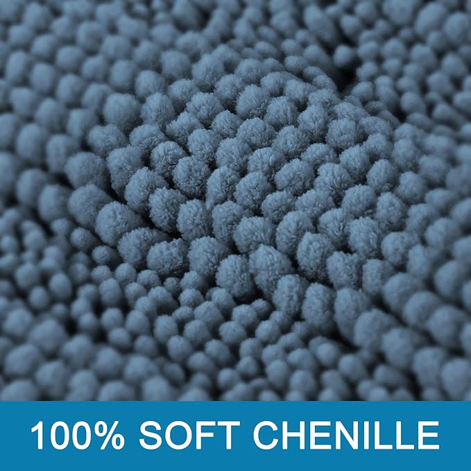 H.VERSAILTEX Bath Mats for Bathroom Non Slip Extra Thick Chenille Striped Bath Rug 24" x 36" Absorbent Non Skid Fluffy Soft Shaggy Rugs Washable Plush Mats for Indoor, Bath Room, Tub - Stone Blue