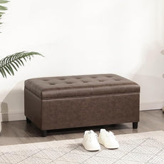 Joveco Rectangular Lift Top Storage Ottoman Bench, Faux Leather Storage Bench for Living Room Entryway Bedroom,Espresso
