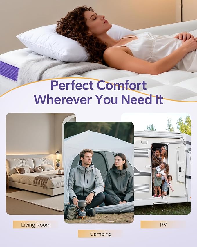 Dual Layer 4 Inch Memory Foam Mattress Topper Twin - 2 Inch Gel Memory Foam and 2 Inch Pillow Top Mattress Pad, 7-Zone Egg Crate Full Size Mattress Topper