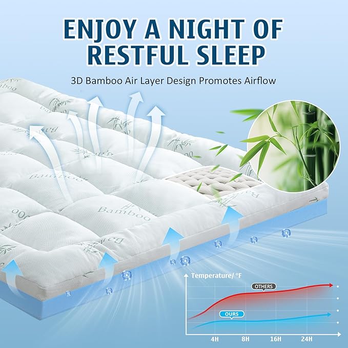 DOWNCOOL Dual Layer 4 Inch Memory Foam Mattress Topper Twin - 2 Inch Gel Memory Foam & 2 Inch Cooling Pillow Top Mattress Pad for Back Pain Relief, Soft Bamboo Viscose Air Layer Cover