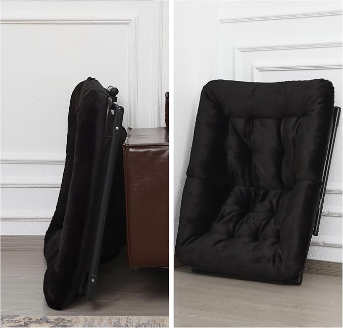 Comfy Saucer Chair for Adults, Soft Faux Fur Bedroom Chair, Accent Dorm Chairs, Flexible Living Room Reading Chairs, Oversized Folding Lounge Seat for Teens, X-Large, Black