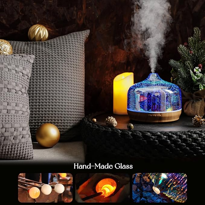 Porseme 500ml Essential Oil Diffuser 3D Glass Aromatherapy Ultrasonic Humidifier - Auto Shut-Off, BPA Free for Home Hotel Yoga Gift