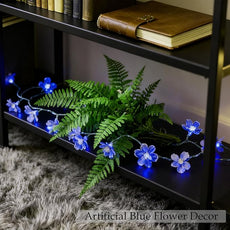 Cute Blue Cherry Blossom Flower Fairy String Lights Indoor Bedroom Decor, 10ft 30 LED Battery & USB Operated Lighted Up Floral lamp for Birthday Wedding Home Valentine Party Decorations (Blue)