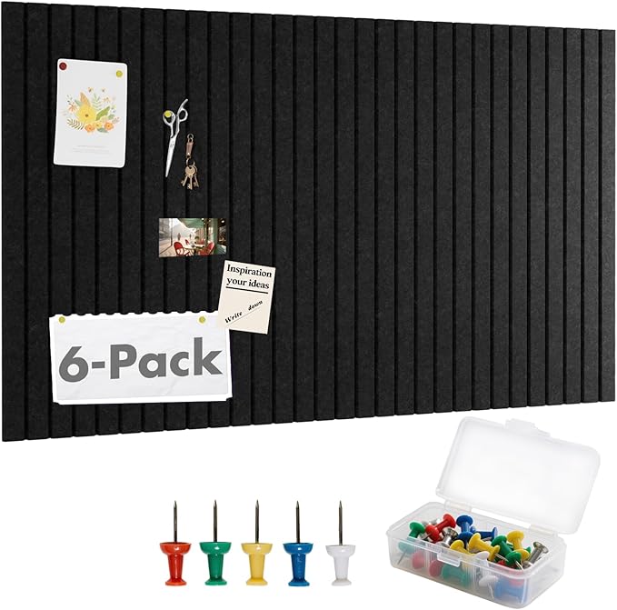 Cork Board Tiles for Wall with Push Pins, 36" x 24" Slat Bulletin Board Sets, Self-Adhesive Pin Board | Magrowill 6 Packs Felt Panels for Office Home Classroom Dorm Interior Wall Decor