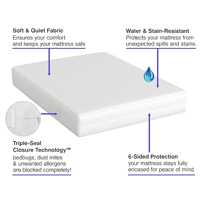 All-in-One Mattress Protector, Zippered Encasement, Water & Stain Resistant, Triple Seal Protection, Twin XL, White