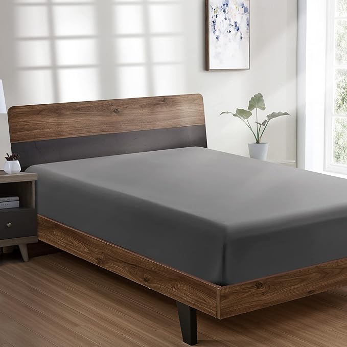 FreshCulture King Fitted Sheet Only - Hotel Quality Fitted Sheet King Size - Ultra Soft & Breathable - Brushed Microfiber - Deep Pocket - Cooling Fitted Sheets for King Size Bed (Dark Grey)