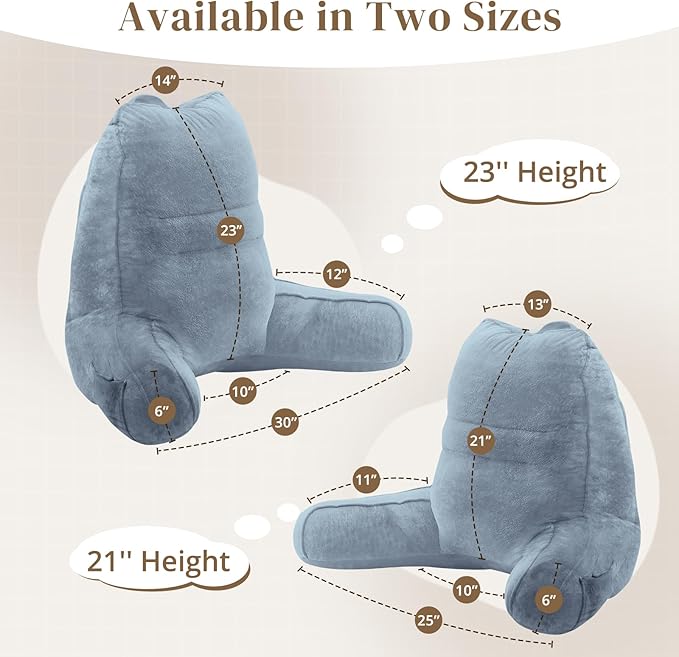 Sasttie Reading Pillow, Pillows for Reading or Relaxing – Ergonomic Support for Head, Neck, Back, and Lumbar, 23-Inch, Greyish Blue