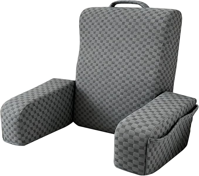Bed Reading Pillow Back Support with Arms, Removable Pillowcase for Book Working Gaming Resting Watching TV, Gray/20in