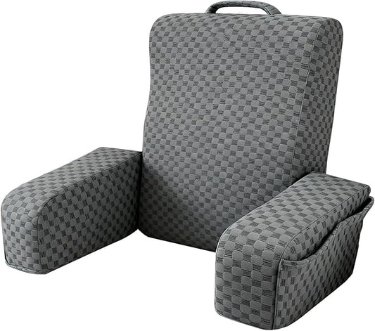 Bed Reading Pillow Back Support with Arms, Removable Pillowcase for Book Working Gaming Resting Watching TV, Gray/20in