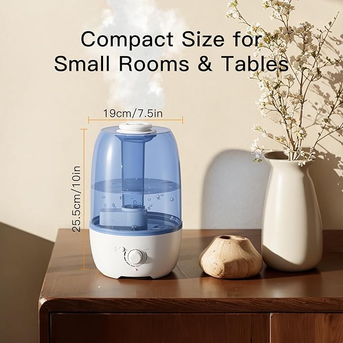 MEGAWISE Humidifier for Kid bedroom with 3.2L Large Capacity, No leakage Design Fine Mist Output Auto Shutoff, Essential Oil Safe Tank (Blue)
