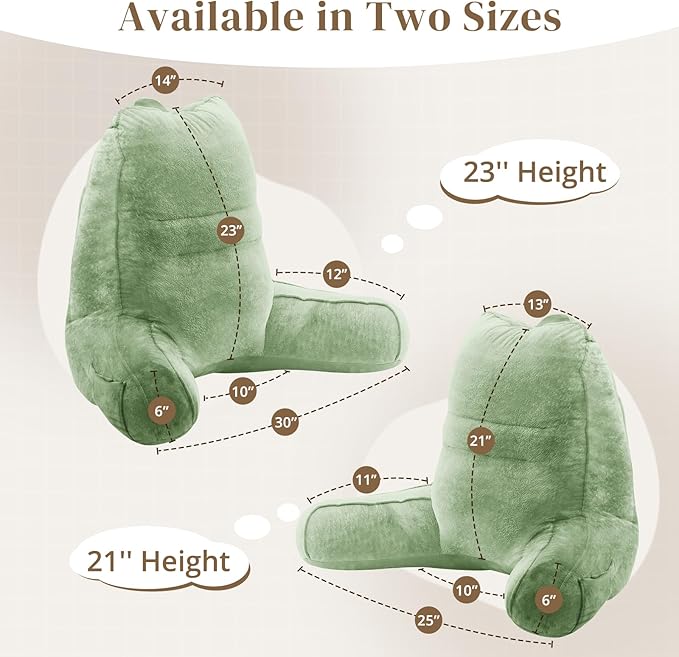 Sasttie Reading Pillow, Pillows for Reading or Relaxing – Ergonomic Support for Head, Neck, Back, and Lumbar, 21-Inch, Sage Green