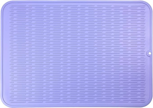 Silicone Dish Drying Mat for Multiple Usage,Easy clean,Eco-friendly,Heat-resistant Silicone Mat for Kitchen Counter or Sink,Refrigerator or Drawer Liner Light Purple 2XL 24 inches x 18 inches