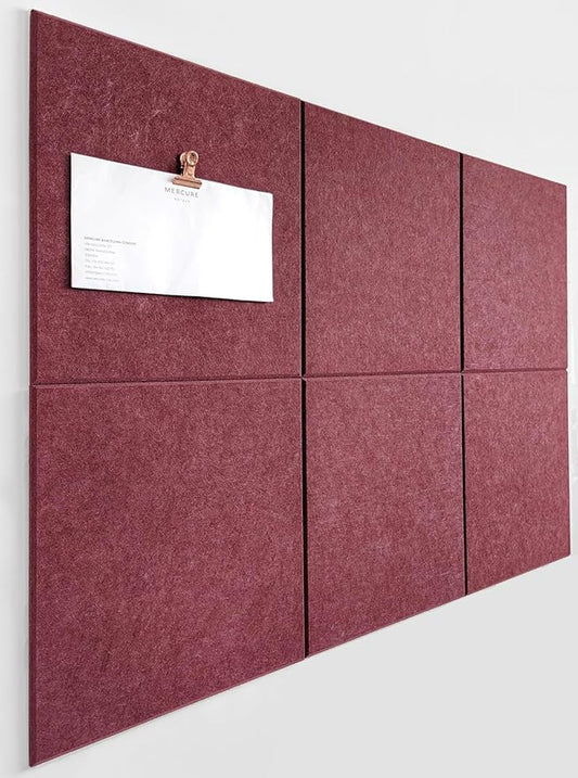 Cork Board 24 x36 Alternative - 6 Pack Felt Wall Tiles with Safe Removable Adhesive Tabs, Cork Boards for Walls Cork Board for Home Office Pin Board Tack Board - Red Wine