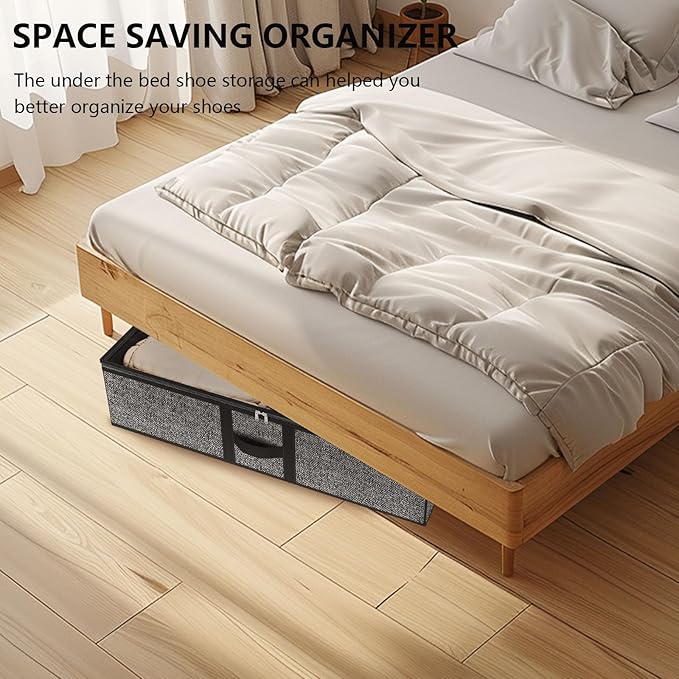 homyfort Under the Bed Shoe Organizer Fits 12 Pairs and 4 Pairs Boots,Sturdy & Breathable Materials,Underbed Storage Solution for Kids Men & Women Shoes,Great Space Saver for Your Closet Set of 2