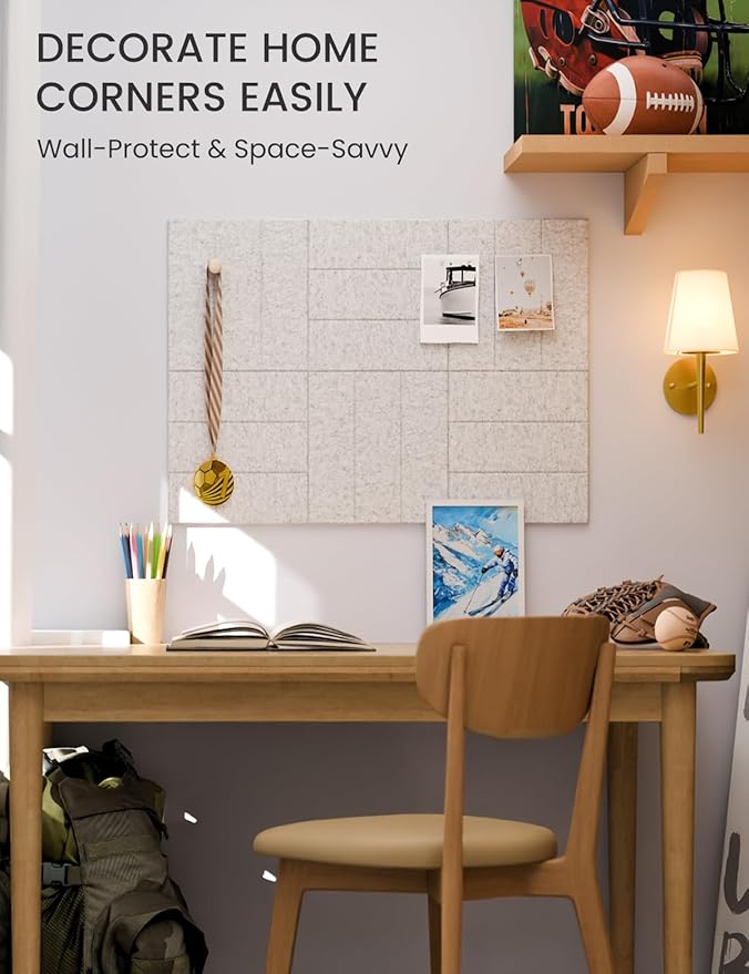 Felt Bulletin Board Tiles -28"x18" with 40 Adhesive Tabs, Cork Board Alternative for Office Decor, Push Pin Board Wall Organizer 6-Pack(Marble Gray)